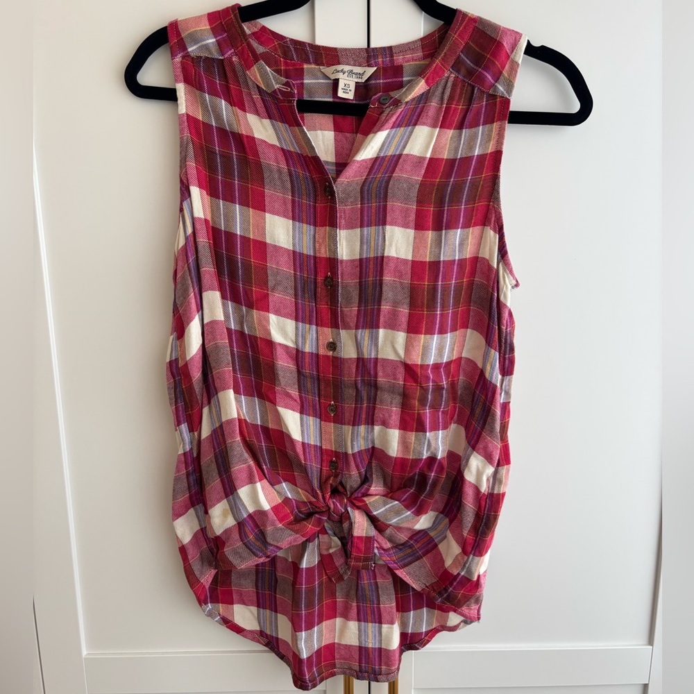 Lucky Brand Red and White Relaxed Button Down Shirt XS - Picture 2 of 4